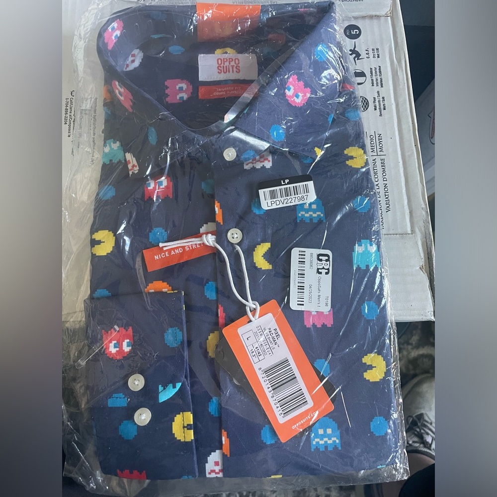 Opposuits Pixel PAC-man navy button down NEW